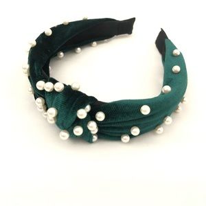 Green Velvet Pearl Headband